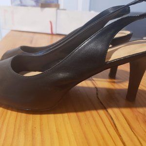 Black Leather Strap Slingback Heels - 40/9.5